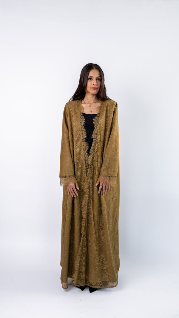 Olive Gold Lace Abaya